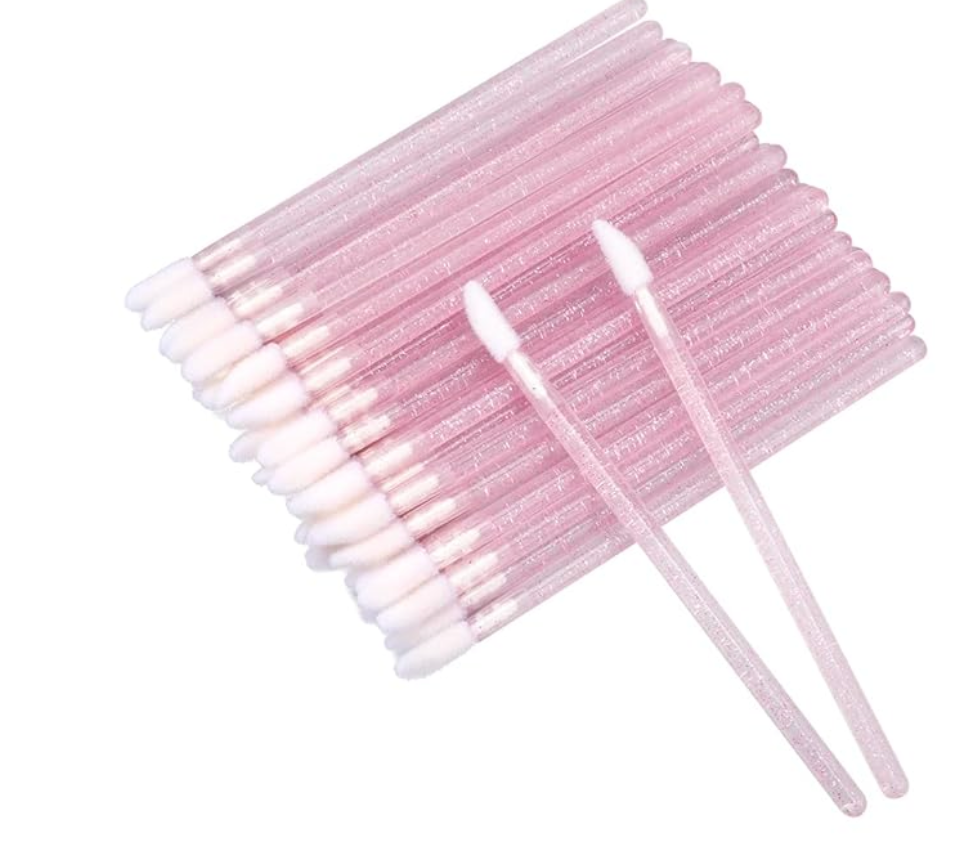 Lip Brushes, Crystal Disposable Lip Brushes, Glitter Lip Gloss Applicators, Lipstick Gloss Wands Applicator Makeup Tool Kits for Lipstick and Lip Gloss (Pink)